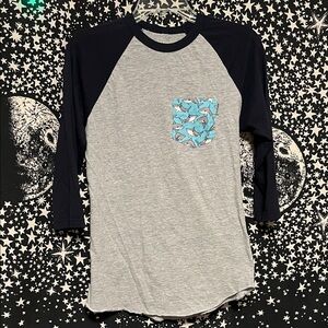 Women's Raglan Long Sleeve Tee with Shark Pocket - Gray and Navy